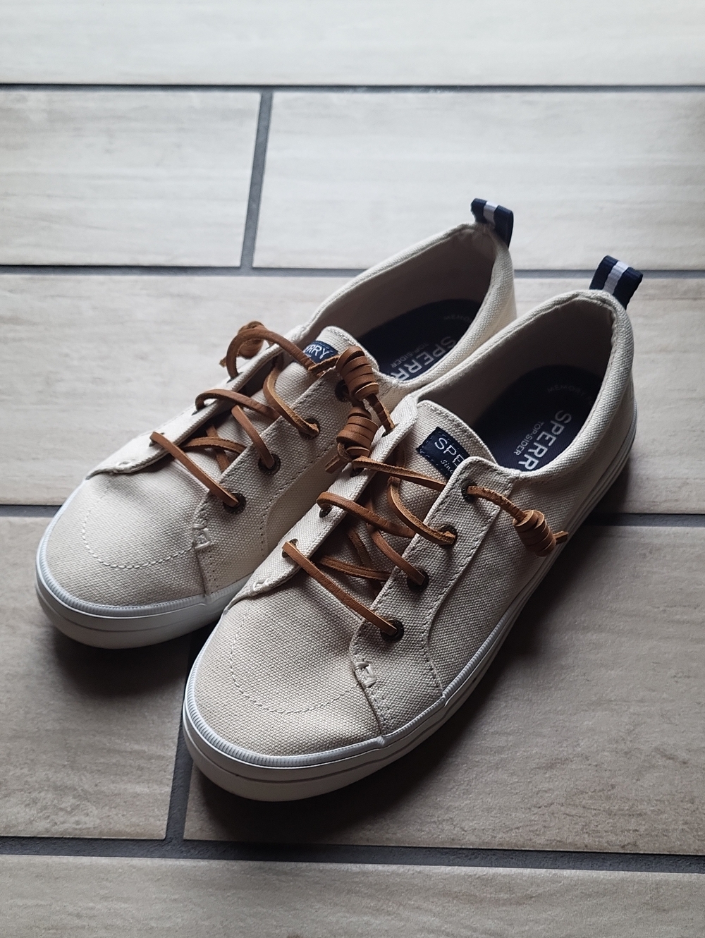 Sperry Women's Beige Canvas Lace-Up Sneakers
